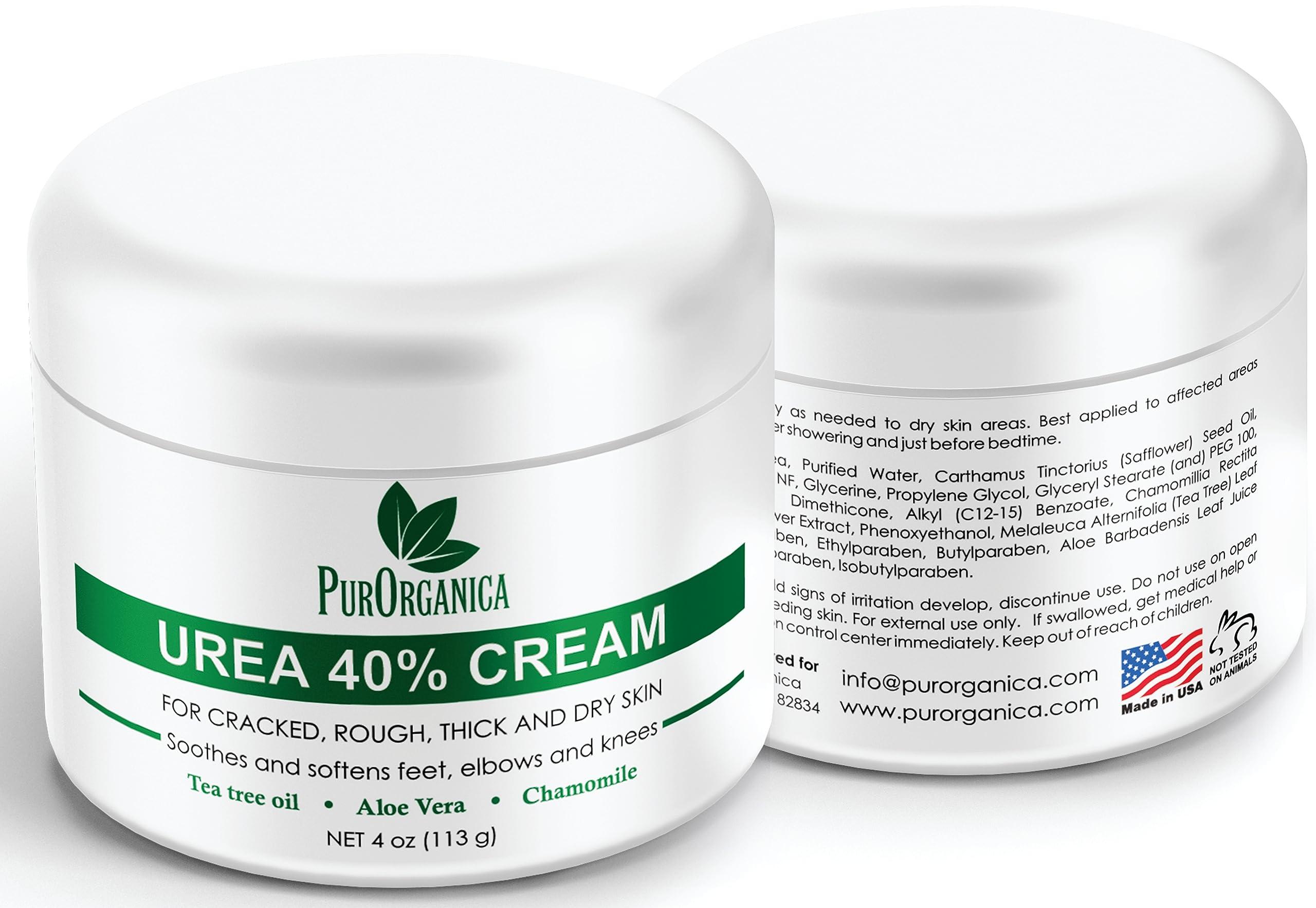 PurOrganica PurOrganica Urea 40% Foot Cream - Made in USA - Corn, Callus and Dead Skin Remover - Moisturizer & Rehydrater - For Thick, Cracked, Rough, Dead & Dry Skin - For Feet, Elbows and Hands - Pack of 2