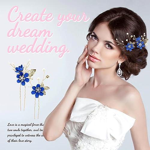 inSowni inSowni 20 Pack Classic White Dusty Pink Blue Flower Bridal Wedding Hair Side Combs+U-shaped Flower Hair Pins+Twist Spiral Pearl Hair Pins Pieces Headpieces Accessories for Brides Bridesmaids Women