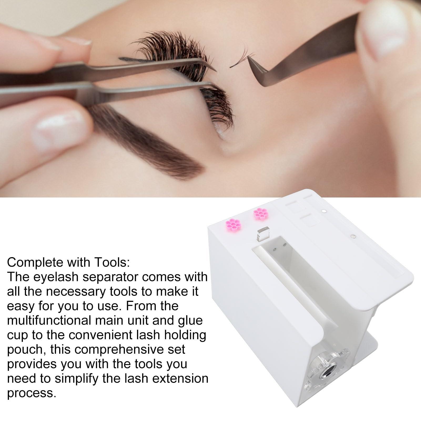 Focket Eyelash Flowering Machine, 6.89in False Eyelash Separator with 10 Eyelash Glue Cups, Professional Portable Acrylic Gift for Women Practical Lash Fan Maker Root Splitter (White)