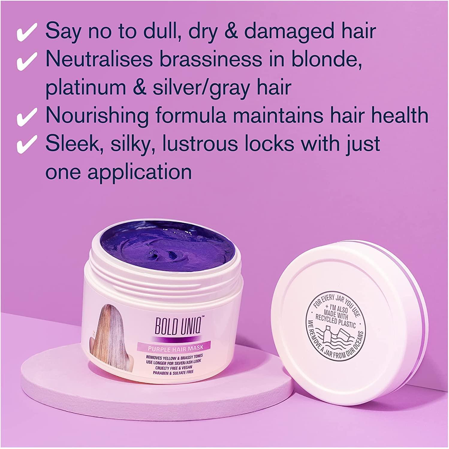 BOLD UNIQ Purple Hair Mask For Blonde, Platinum, Bleached, Silver, Gray, Ash & Brassy Hair, BoldPlex 6 Hair Serum & BoldPlex 4 Shampoo Bundle - Remove Yellow Tones and Condition Dry, Damaged Hair - Cruelty Free