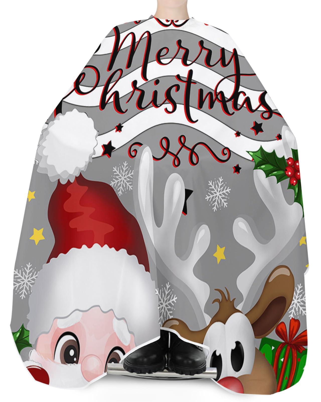 Double Love Santa Claus Barber Cape - Salon Hair Cutting Cape for Women,Men,Kids,Adults,Haircut Cape with Adjustable Elastic Neckline Hairdressing Stylist Cape Gown Accessories Winter Xmas Elk Grey Berry
