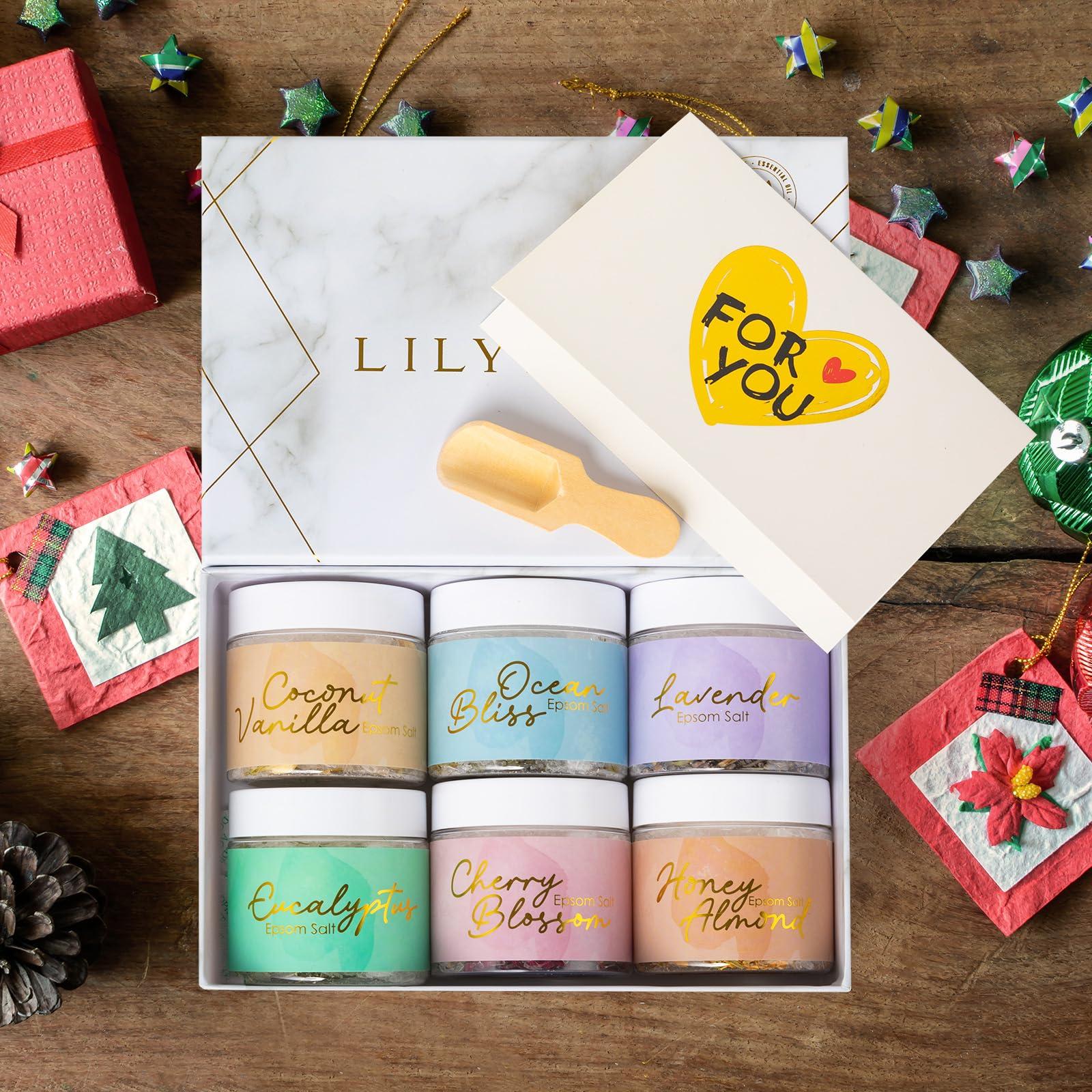 LILY ROY LILY ROY Spa Bath Gift Baskets Set Perfumes Bath and Body Gift Box Gift Set 15 Pcs Epsom Salts Bath Bombs Bath Spa Gifts for Women Fathers Mothers Day Spa Kit Gifts Set for Christmas Birthday