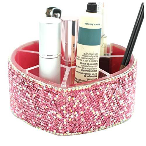 Bestbling Desktop Cosmetic Storage Box 8-hole Heart-Shaped Bling bling Rhinestone Cosmetic Tools storage Box Jewelry Storage Box (Pink)