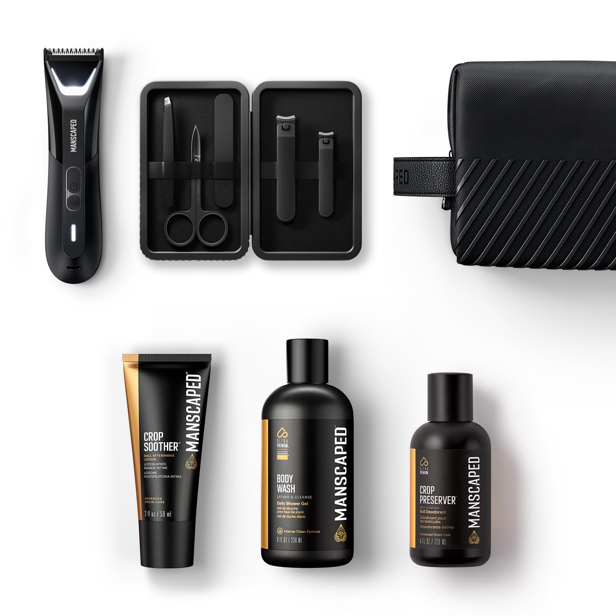 MANSCAPED MANSCAPED The Premier Package 5.0 Ultra, with The Lawn Mower 5.0 Ultra Men's Groin & Body Hair Trimmer, Shears 3.0, Crop Preserver Ball Deodorant, Refined Body Wash, Crop Soother, Shed 2.0