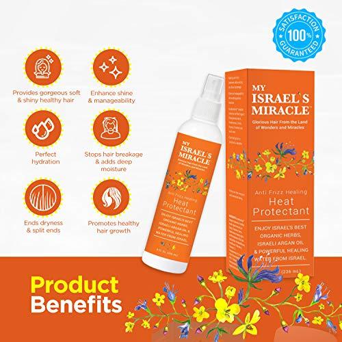 My Israel’s Miracle Anti Frizz Healing Heat Protectant Spray for Textured Hair - Argan Oil Hair Heat Protector Spray with Powerful Organic Hair Care Herbs from Israel