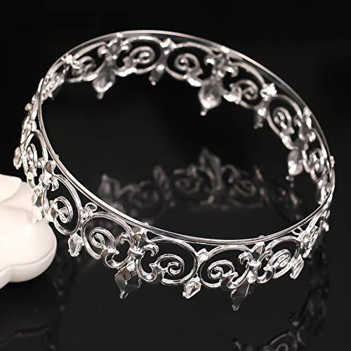 FORSEVEN FORSEVEN Full Round King Crown- Metal Rhinestone Crowns and Tiaras for Women and Men Party Prom (HG340 Silver)