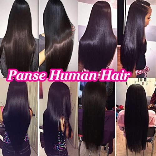 Panse Hair 10A Straight Bundles with Closure Human Hair (14 16 18 with 12 Inch) Brazilian Human Hair Bundles with Closure 100% Unprocessed Virgin Remy Straight Hair Weave Bundles with Closure 4x4 Three Part