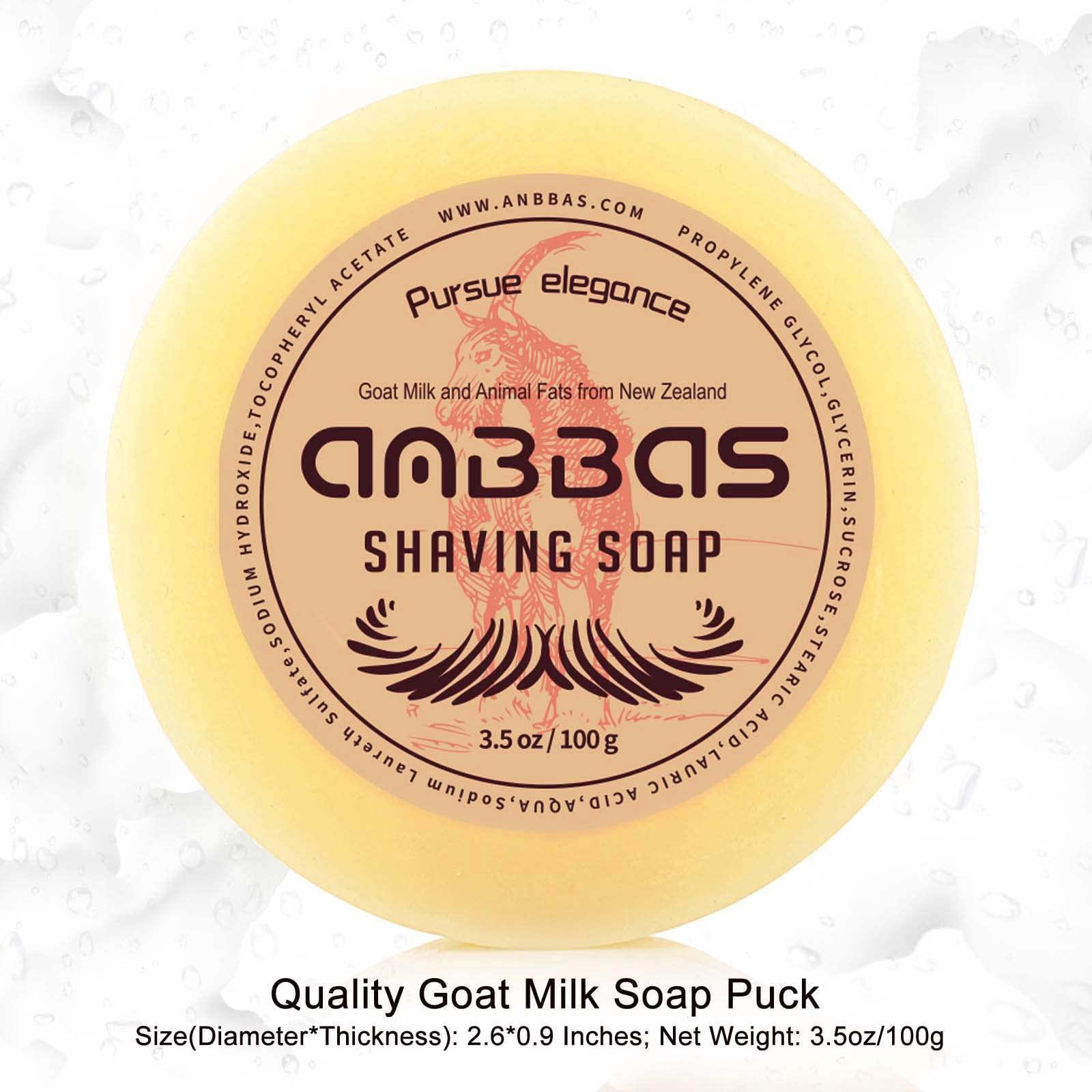 Anbbas Shaving Set, Anbbas 4in1 Pure Badger Hair Shaving Brush Solid Manchurian Ash Wood Handle,Black Broken-Resistant Acrylic Shaving Stand,Stainless Steel Shaving Bowl Dia 3.2 inch and Goat Milk Soap 100g