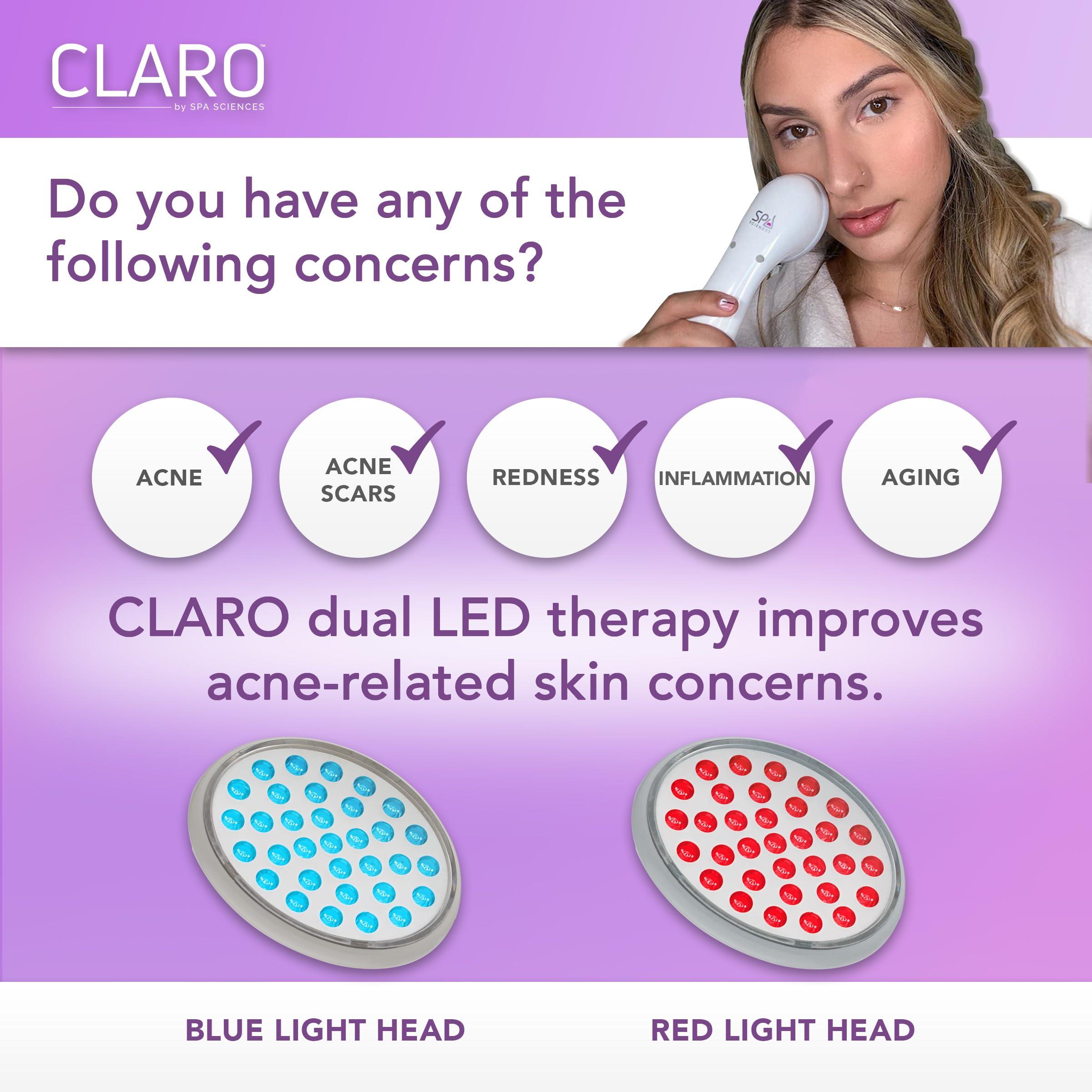SPA SCIENCES Spa Sciences CLARO Clinically Proven Blue & Red LED Acne Treatment Light Therapy System-FDA Cleared-Rechargeable- Professional Home Acne Healing/Clearing Treatment