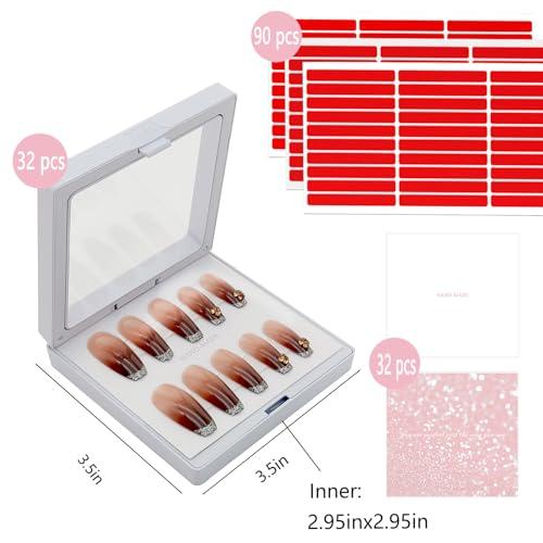 GUXACU GUXACU 32 Pack Press On Nail Packaging Boxes - 3D Floating Storage and Display Box With 90pcs Double Sided Adhesive Tape for Nail Tech