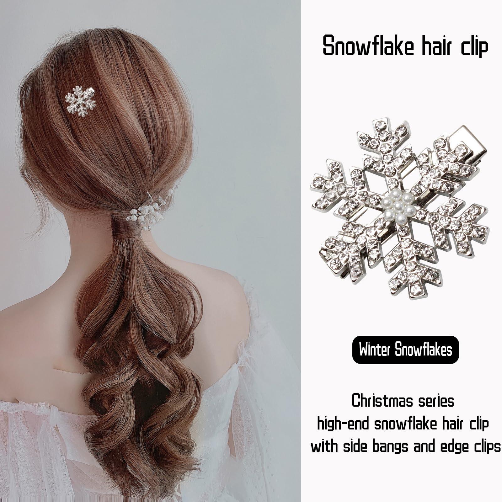DUOJINSANXI 12 Pcs Snowflake Hair Clips, Snowflake Hair Accessories, Rhinestone Pearl Hair Clips, Christmas Sparkly Hair Clips, Cute Hair Pins, Small Silver Metal Hair Barrettes for Women Girls