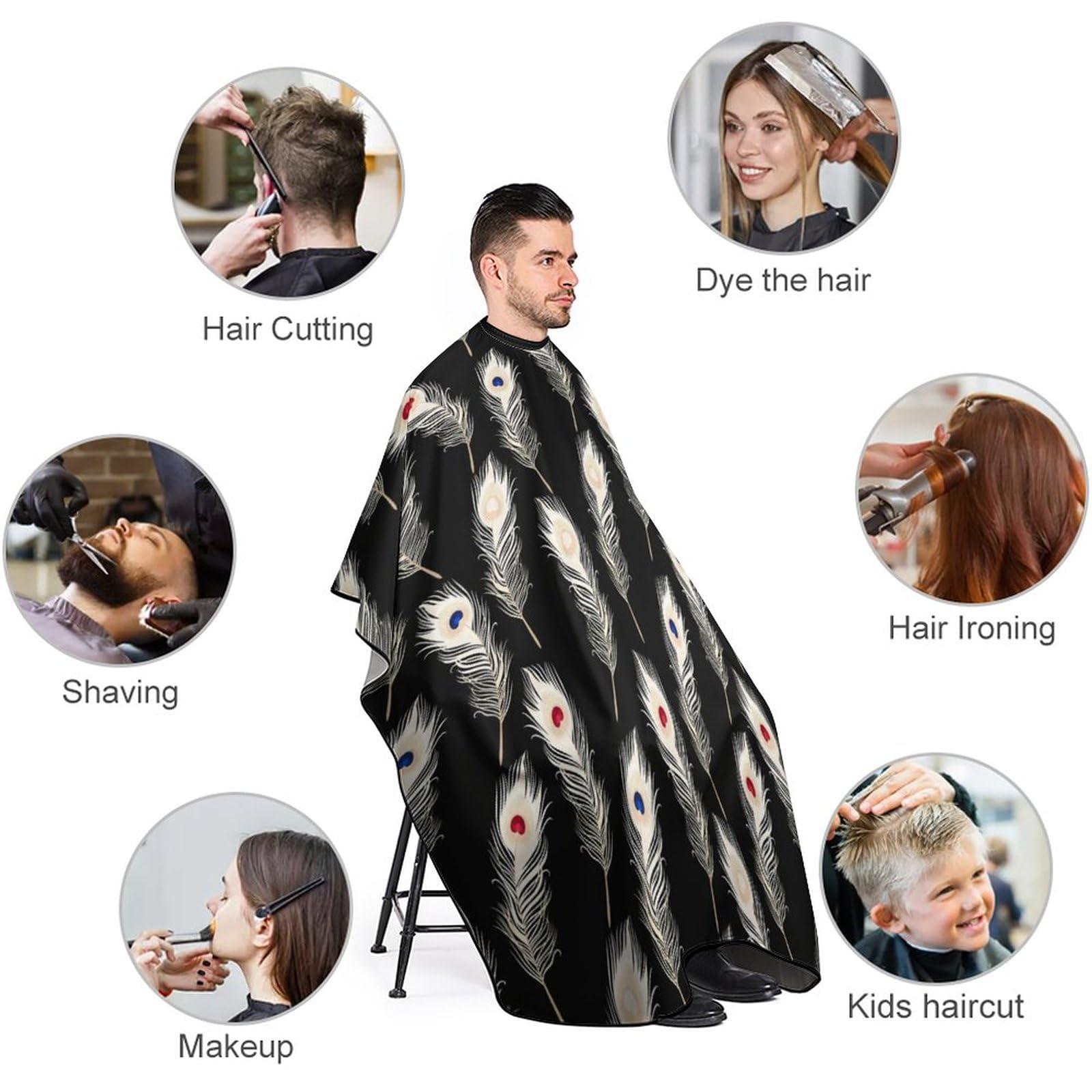 LJFABKY Peacock Feathers Professional Hair Cutting Cape Salon Barber Apron with Adjustable Snap Closure