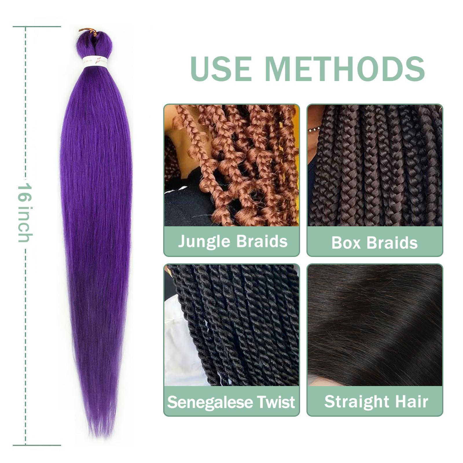 IIFLYDSFA Purple Braiding Hair Pre stretched 16 Inch 3 Packs Pre-stretched Braiding Hair EZ Braid Yaki Texture Synthetic Hair Extensions for Crochet Box Braids