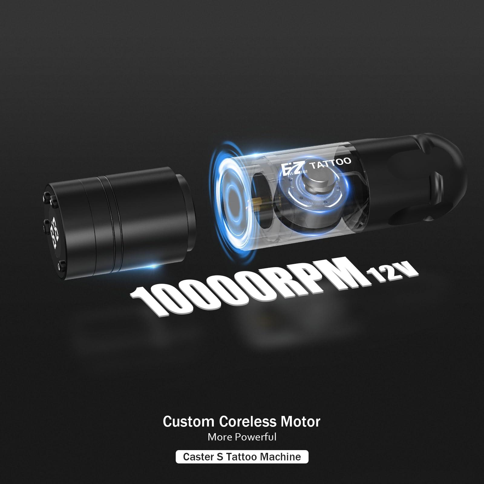 EZTAT2 EZ Wireless Tattoo Machine - Tattoo Pen Machine with 1500mAh Battery Power Supply Rotary Tattoo Gun for Tattoo Beginners and Artists (Caster S Red)