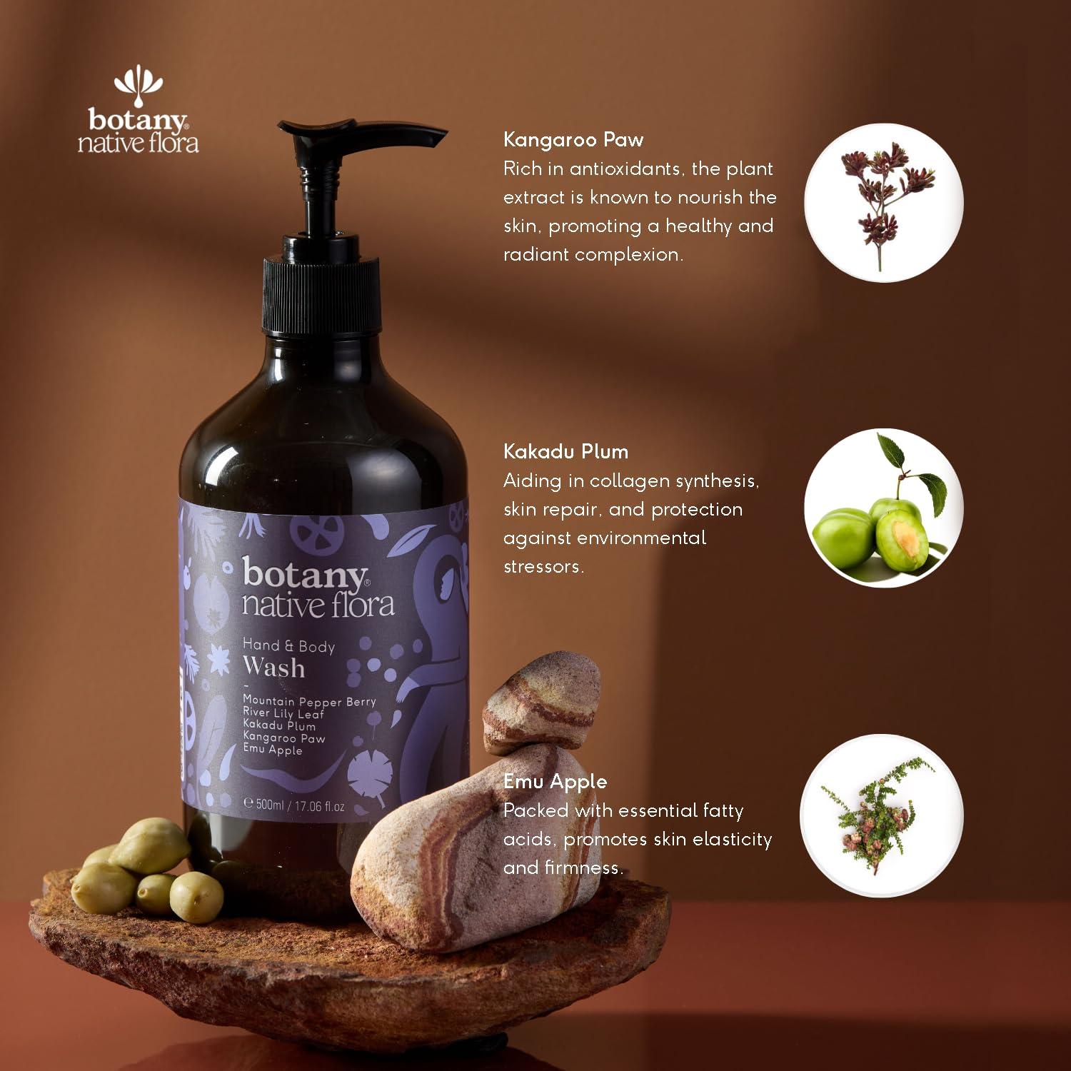 botany botany Native Flora Hand and Body Wash, Gently Cleanses your Skin and Washes Away Dirt and Impurities, Hydrating Body Wash with Australian Native Plant Extracts, 17.06 Fl Oz