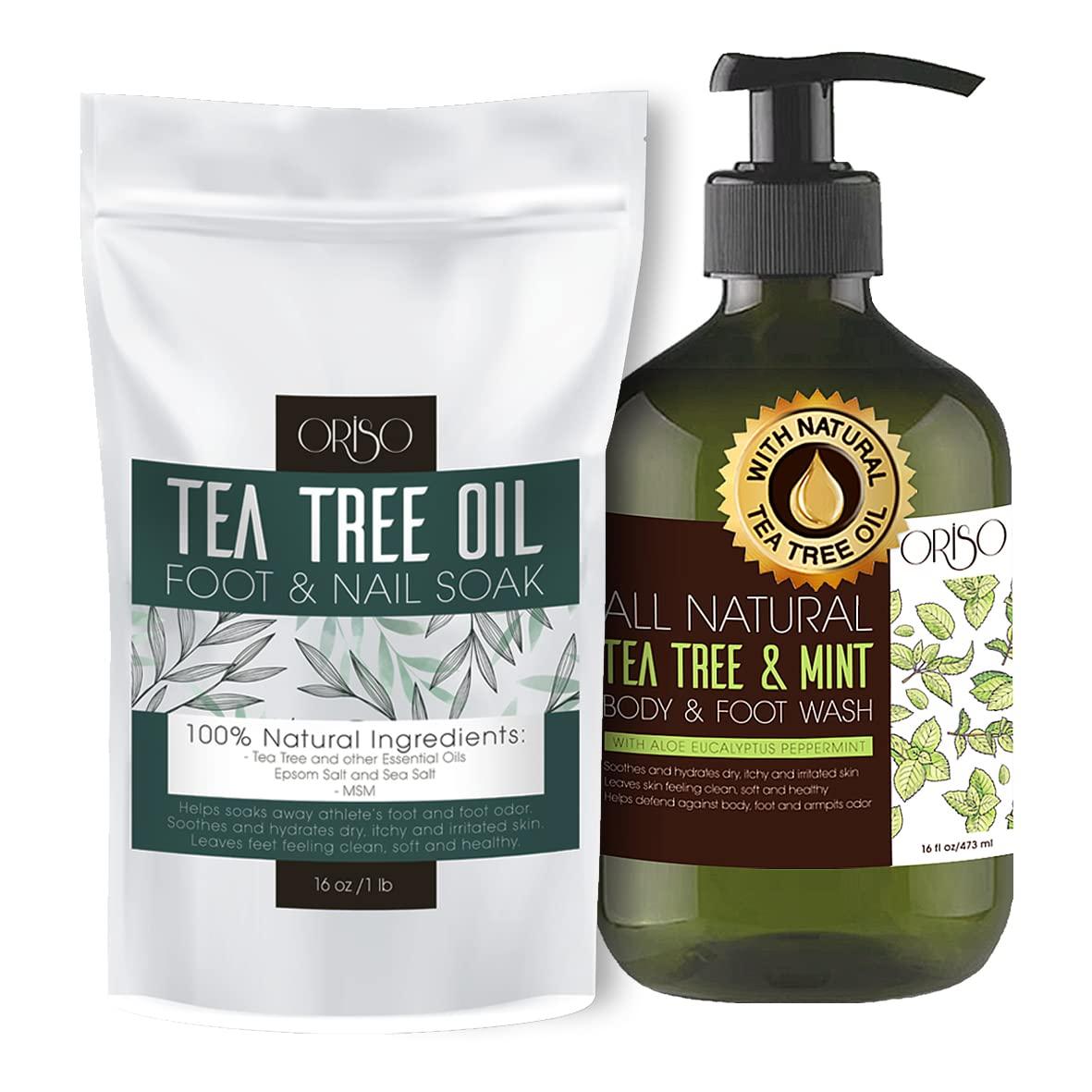 ORISO Tea Tree Oil Body Wash with Mint and Tea Tree Oil Foot Soak - Athletes Foot Treatment - Helps Foot Odor - Eczema
