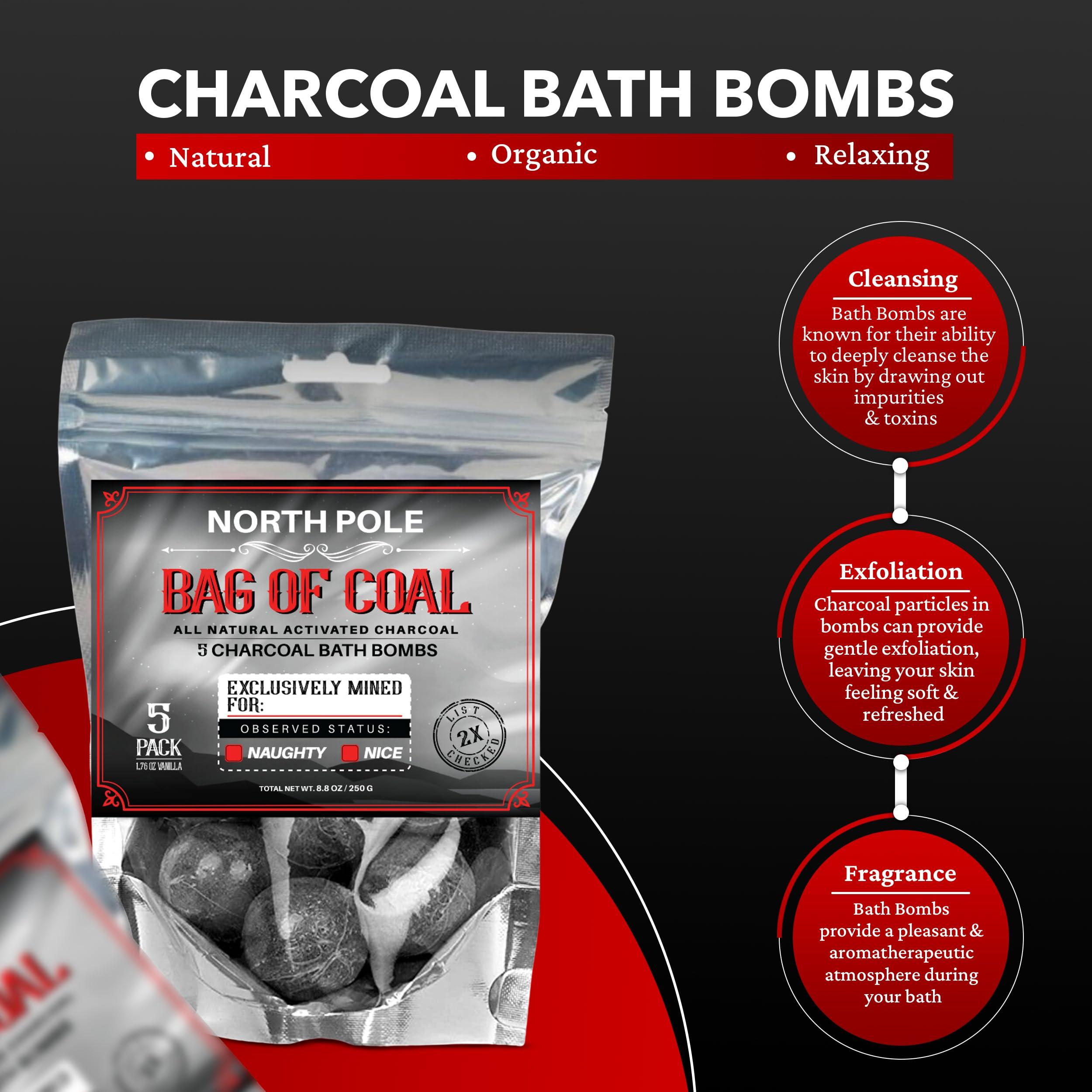 VITAMIN SEA Activated Charcoal Bath Bombs for Women - Natural Bath Bombs 5 PCs - Bath Bombs for Women Relaxing - Organic Bath Bombs for Sensitive Skin - Bath Bombs for Women Gift Set - Bath & Bathing Accessories