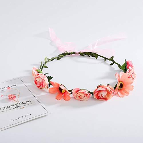 Edary Edary Boho Pink Flower Headband Wedding Wreath Garland Floral Hair Crown Accessories for Women and Girls ?Pink?