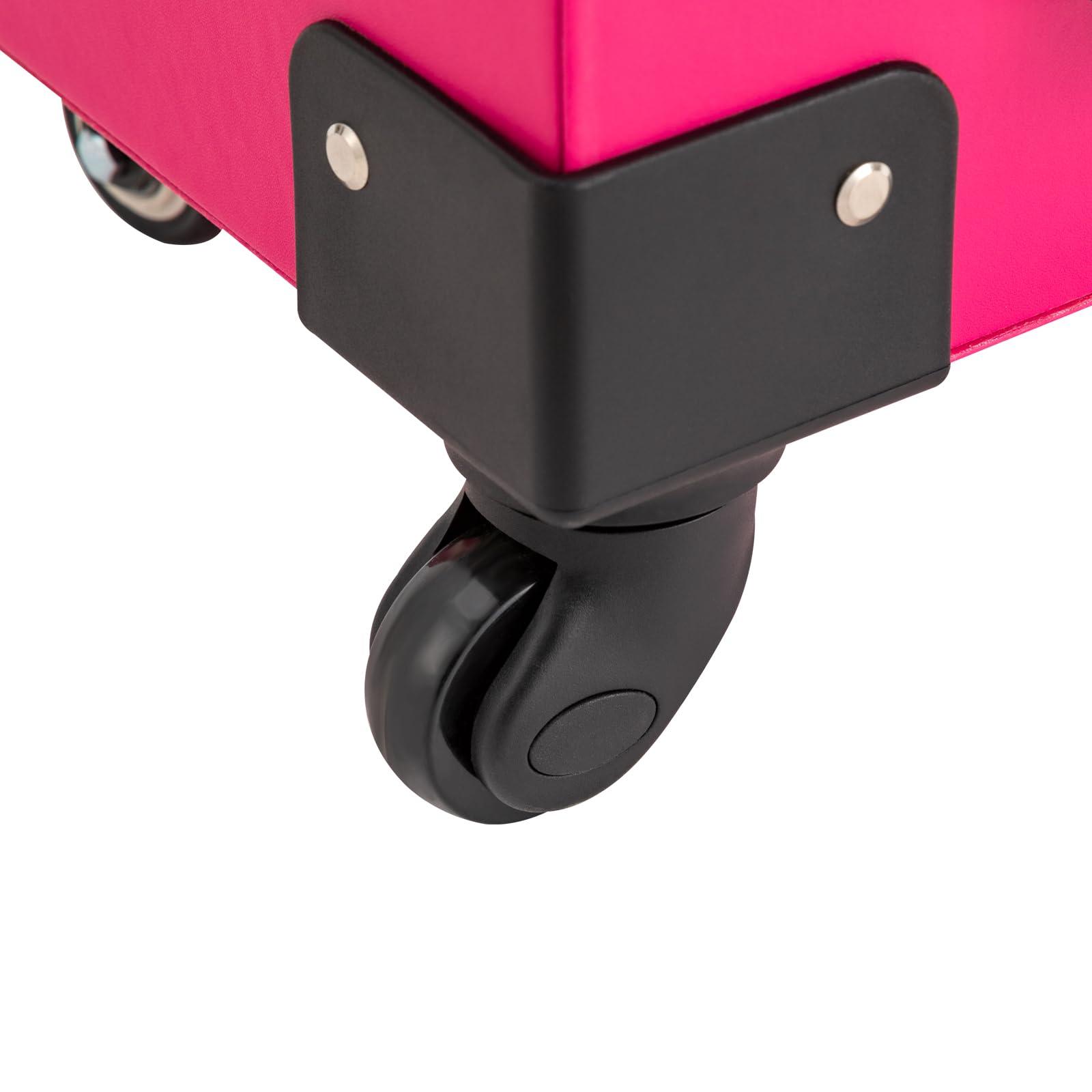 MELONGKAYLON MELONGKAYLON Rolling Makeup Case, Pro Cosmetic Trolley Case Travel Cosmetic w/ 4 Wheel Nail Polish Organizer Storage for Hairstylist Makeup Nail Tech Salon, Traveling Cart Trunk (Pink)