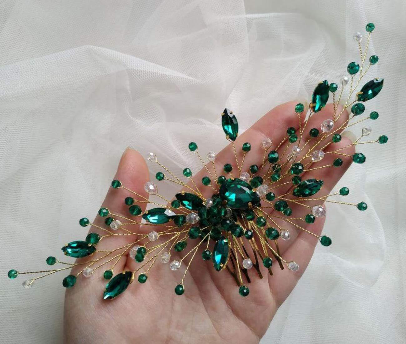 BERYUAN BERYUAN Women Bridal Teardrop Emerald Green Crystal Hair Comb Wedding Hair Accessory Rhinestone Hair Piece Party Headress for Bride Bridesmaid