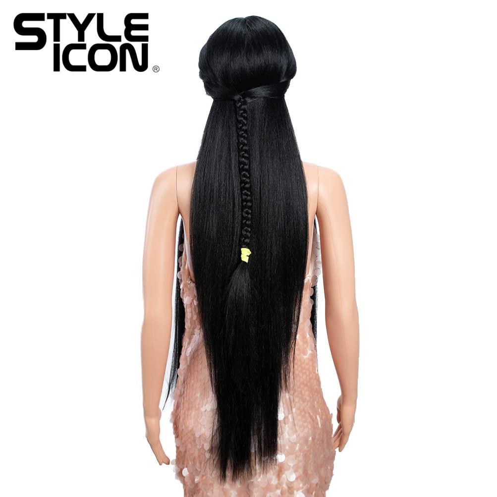 Style Icon Style Icon 36" Lace Front Wigs Super Long Yaki Straight Wig With Baby Hair 130% Density Synthetic Wig (36 Inches, 1B)