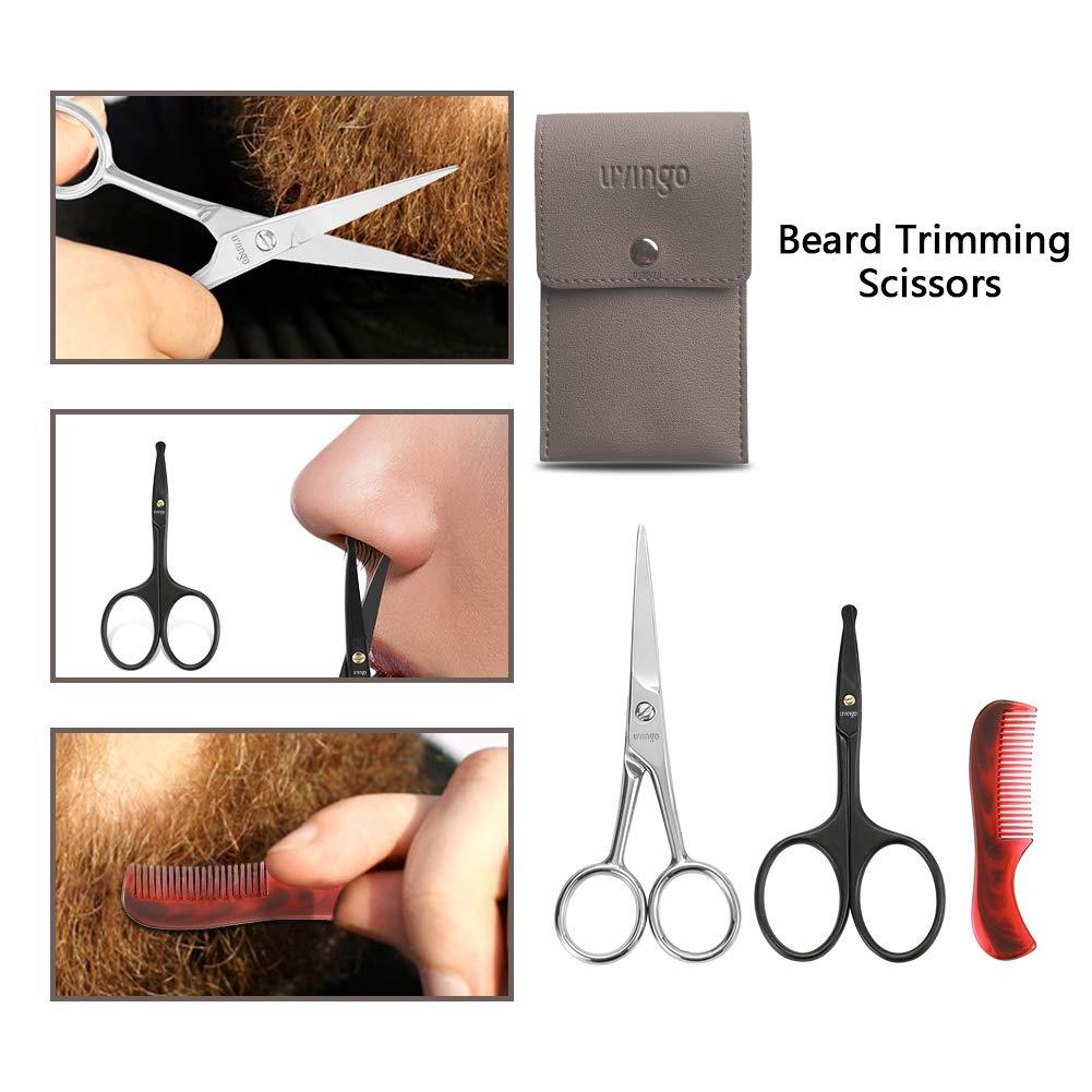 LIVINGO LIVINGO 4.5 inches Beard & Mustache Scissors for Men, Professional Rounded Tip Safety Sharp Stainless Steel Small Beauty Facial Nose Hair Trimming Shears Kit with Mini Comb and Leather Case