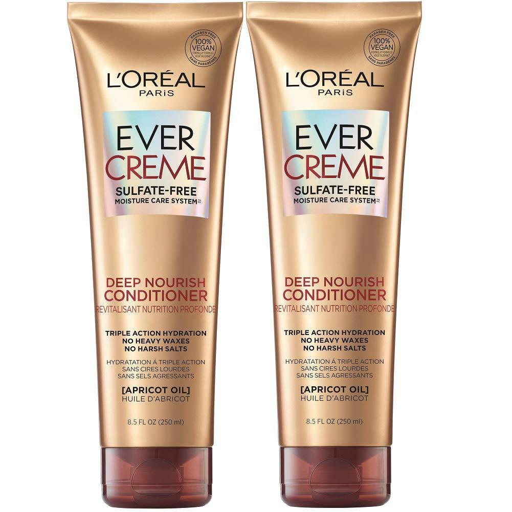 L'Oreal Paris LOral Paris EverCreme Sulfate Free Conditioner for Dry Hair, Triple Action Hydration for Dry, Brittle or Color Treated Hair, with Apricot Oil, 8.5 Fl; Oz (Pack of 2) (Packaging May Vary)
