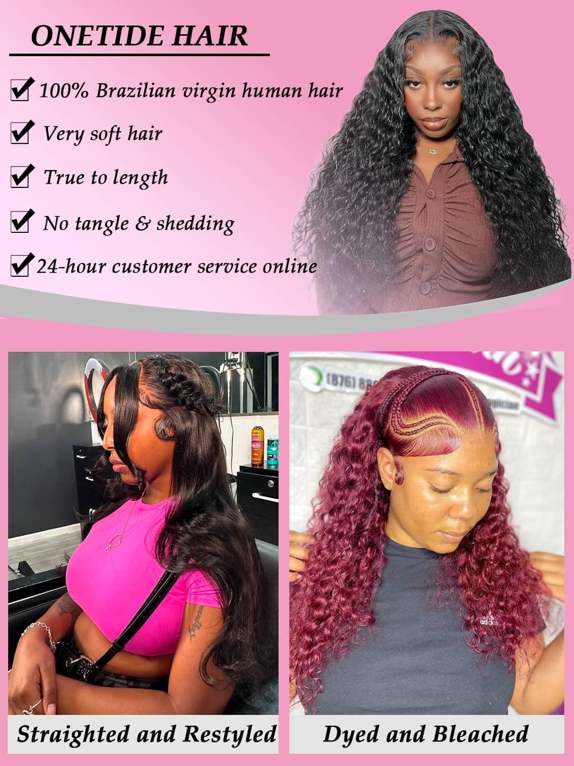 ONETIDE ONETIDE Deep Wave 13x6 Lace Front Wigs Human Hair Brazilian Virgin Hair Lace Frontal Wigs Human Hair 180% Density Pre Plucked with Baby Hair Natural Color 22 Inch