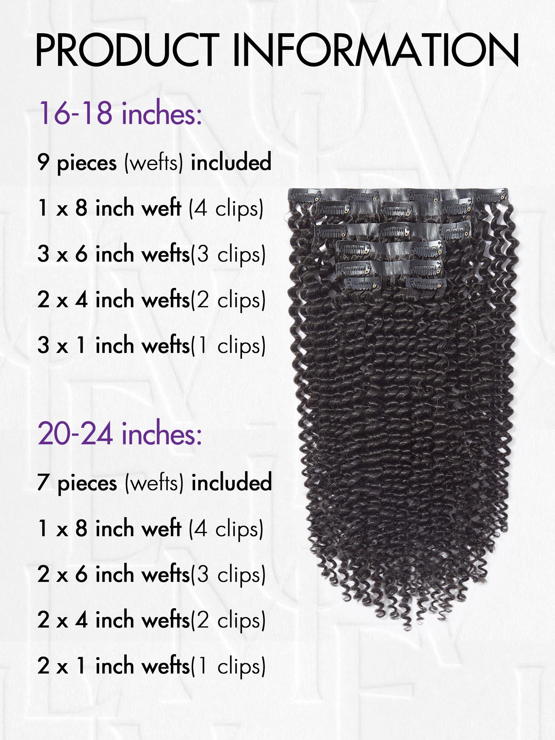 LUVME HAIR LUVME HAIR Curly Clip in Hair Extensions Fullness with 1 Pack, 16inch 135g 9pcs Natural Black Kinky Curly Human Hair Clip ins for Women