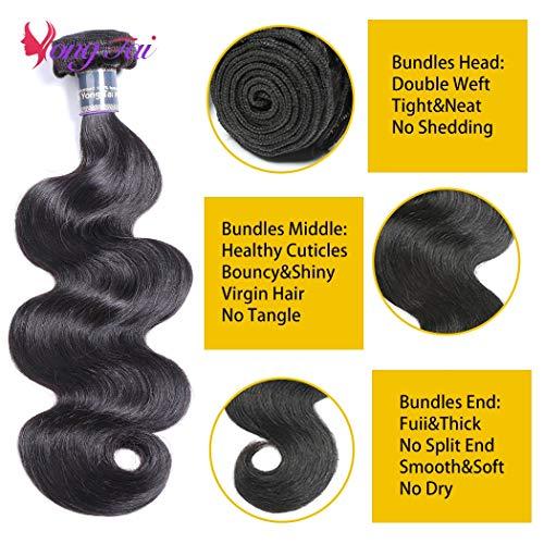 Yuyongtai Brazilian Body Wave 3 Bundles with Closure (20 22 24 +18, 3 Part) 100% Unprocessed Brazilian Virgin Body Wave Human Hair Bundles with 4x4 Lace Closure 1B Color