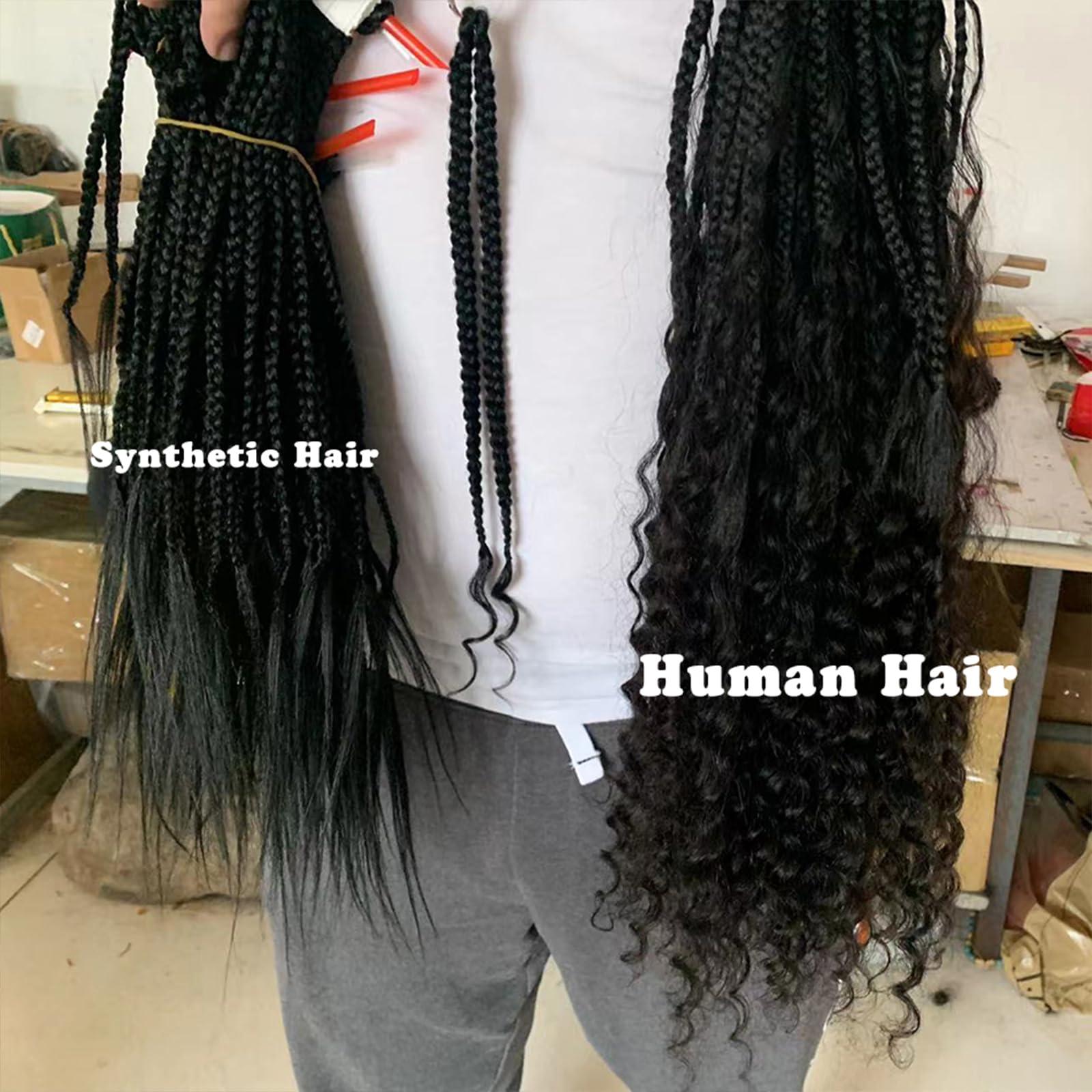 CHARMING YOU Boho Box Braids Crochet With Human Hair Curls Synthetic Braiding Pre-looped Goddess Hair Extensions Boho Knotless Braids for Women 18 Inch 40Strands