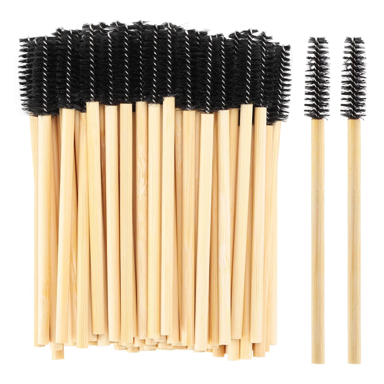 Tbestmax 100 Pcs Disposable Mascara Wands, Bamboo Spoolies Brush for Eyelash Extensions, Spooly Eyelash Eyebrow Brushes Lash Wand Applicator Makeup Kits, Black