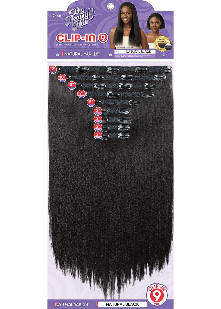 Outre Outre Big Beautiful Hair Clip-In - 9pcs - NATURAL YAKI 18\" (NATURAL BLACK)