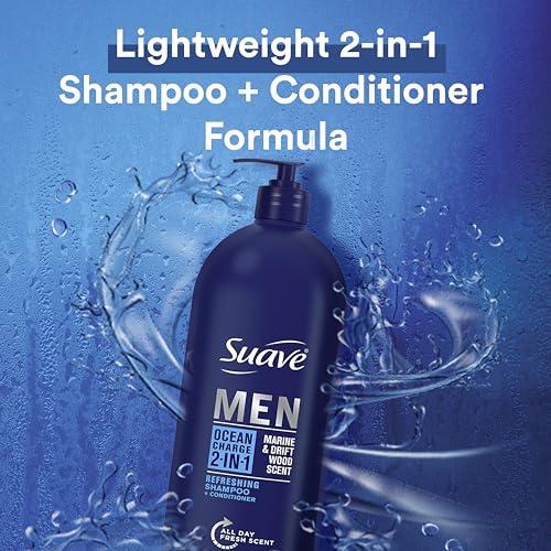 Suave Suave Men Shampoo and Conditioner 2 in 1 Ocean Charge Refreshing, Cleanse and Conditions Hair, 40 oz Pack of 3