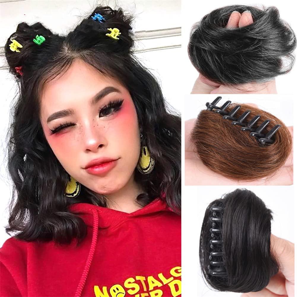 Vsadsau Vsadsau Short Curly Chignon Clip-On Hair Synthetic Elastic Band Hair Bun Donut Roller Bun Claw Clip Hairpiece For Women