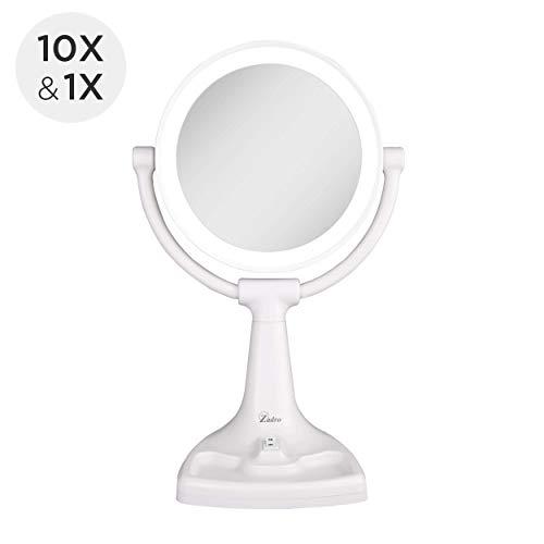 Zadro Zadro 11" W Max Bright Fluorescent Lighted Makeup Mirror with Magnification 10X/1X Swivel Head Tray Makeup Light Mirror, White