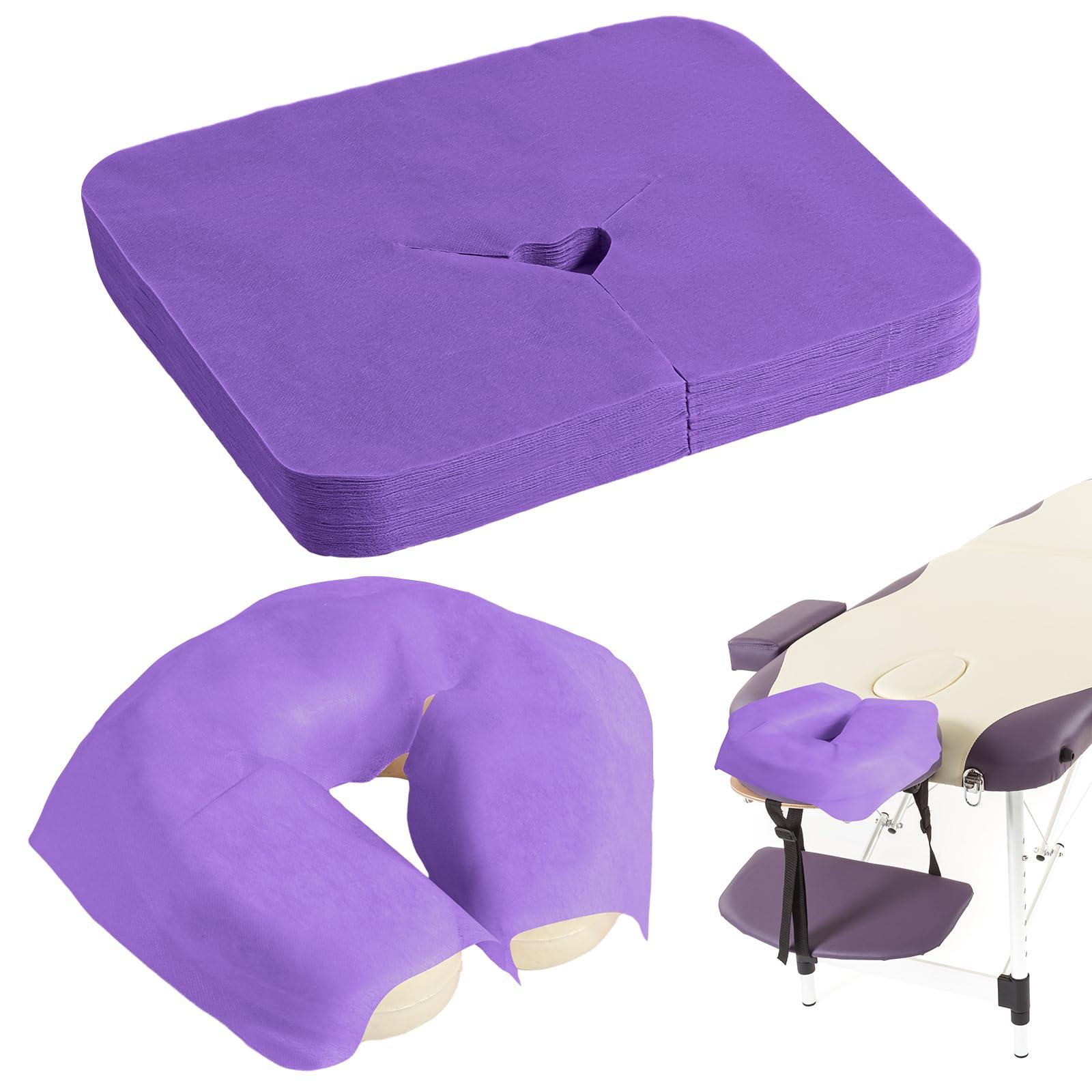 Tatuo 100 Pieces Disposable Face Cradle Covers Massage Headrest Covers for Massage Tables and Massage Chairs Beauty Spa Salon Bed, 12 x 15.5 Inches (Purple)