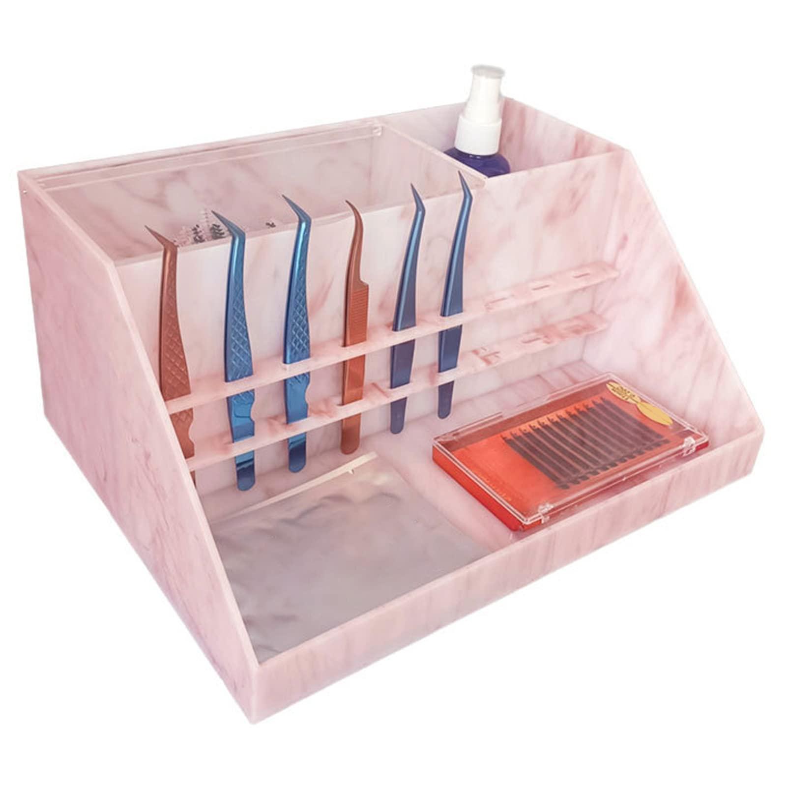 NSXAYIWE Eyelash Beauty Organizer, Dustproof Acrylic Lash Tray with Transparent Flip Cover, Lash Storage Organizer for Grafting Lash Extension, Home Eyelash Salon