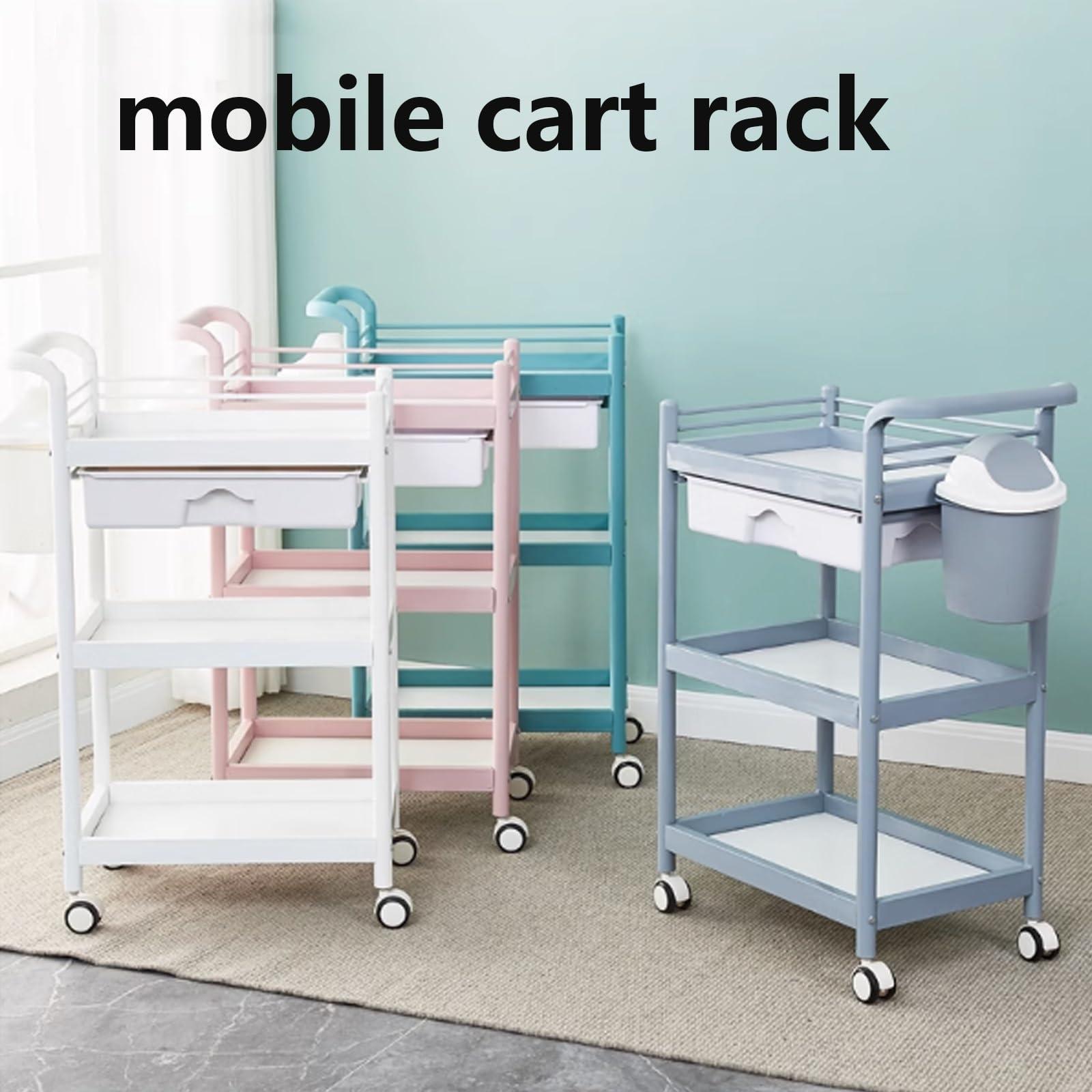 Torzk Beauty Salon Trolley Cart, 3-Tier Utility Rolling Cart with Single Drawer Mobile Salon Storage Cart with Trash Can for Spa Beauty Salon Plastic Surgery Institutions (Color : A)