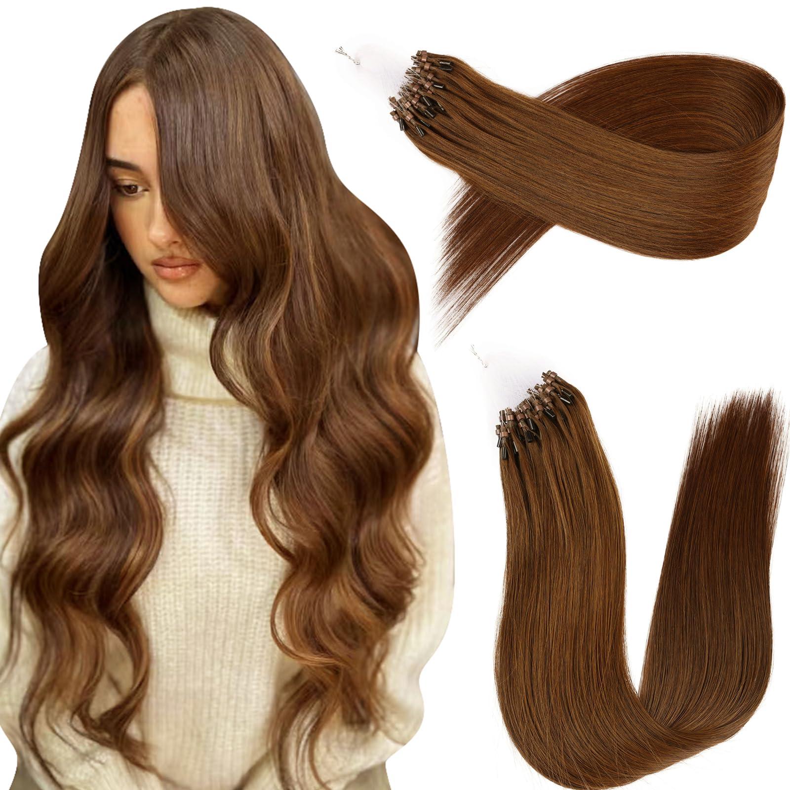 KiiKiiGirl KiiKiiGirl microlinks hair extensions human hair - 16inch micro link hair extensions human hair micro link extensions micro links hair extensions human hair #4 Chocolate Brown 30G/Pack