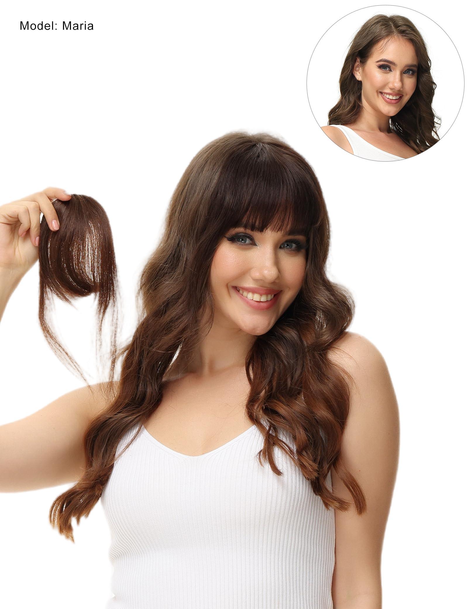 DILUSILK DILUSILK Clip in Bangs Remy Human Hair Front Fringe French Flat Bangs Hair Extensions Bang Hair Clips for Women Daily Wear Natural Hair Pieces Dark Blonde