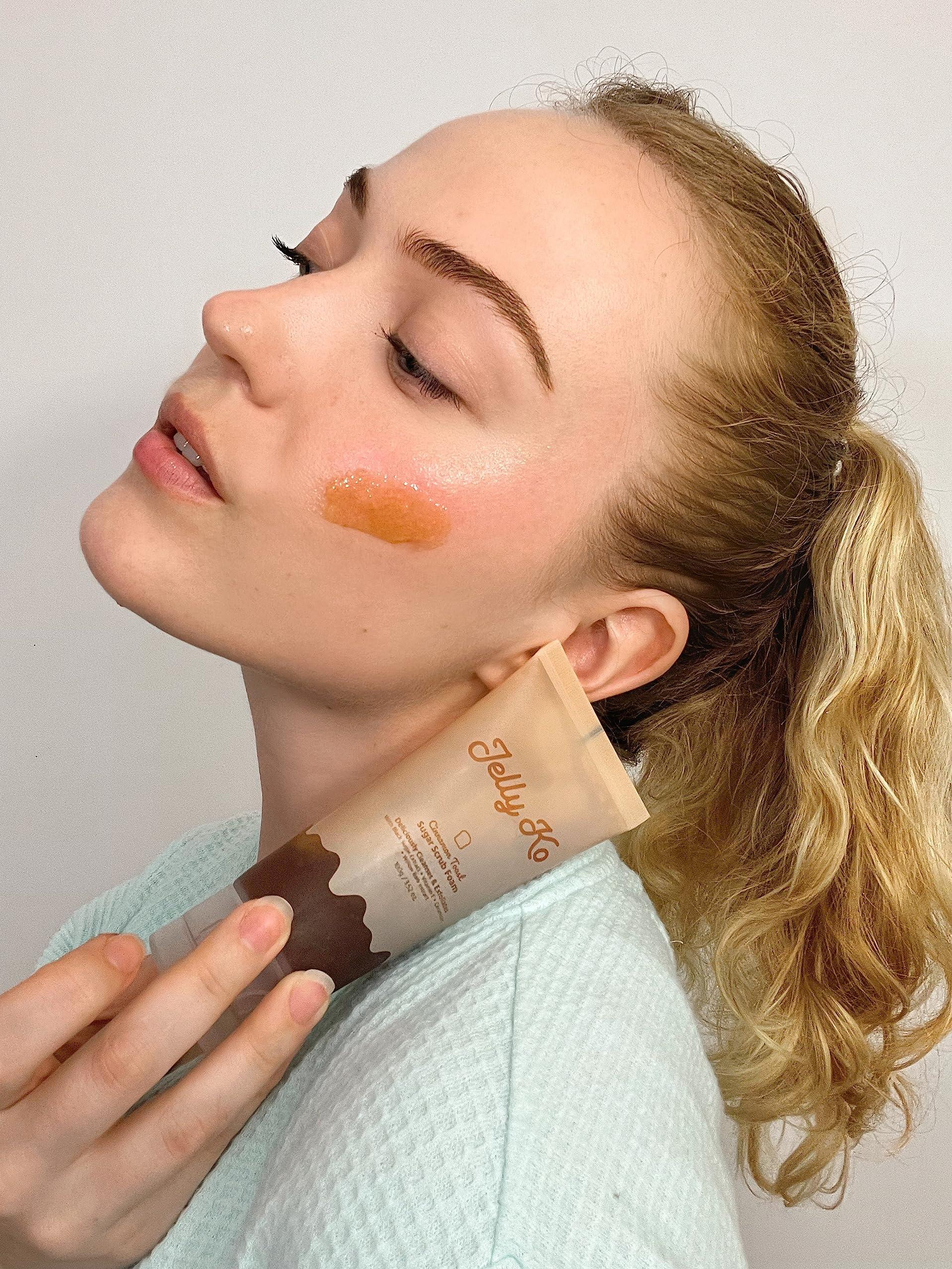 Jelly Ko Jelly Ko Cinnamon Toast Sugar Scrub Foam (3.52oz) - K-Beauty - 4-in-1 Cleanser, Exfoliator, Lip Scrub & Body Scrub - Cruelty Free - Oily, Acne-Prone & Combination Skin - Pore Cleanser