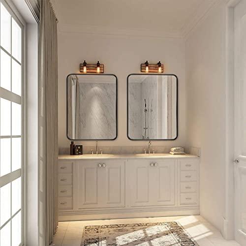 QiMaieeUSA Black 22x30 INCH Metal Rectangle Barhroom Mirror