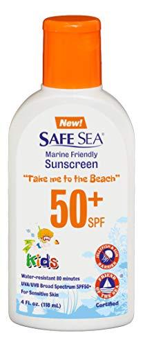 SAFE SEA Safe Sea Jellyfish Sting-Blocking Sunscreen for Kids, SPF 50+ Lotion 4oz, Waterproof, Biodegradable, Coral Reef-Safe – Body and Face Sunscreen, Anti-Jellyfish and Sea-Lice sting protection.