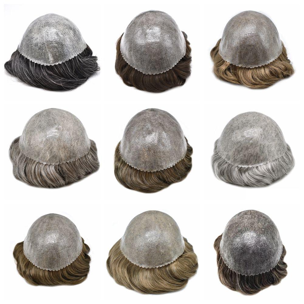 JUST HAIR Toupee for Men Hair Piece Human Hair Replacement System 0.10mm Injected Full Poly Skin Mens Hairpieces6x8\"-120% Density #6 Light Brown