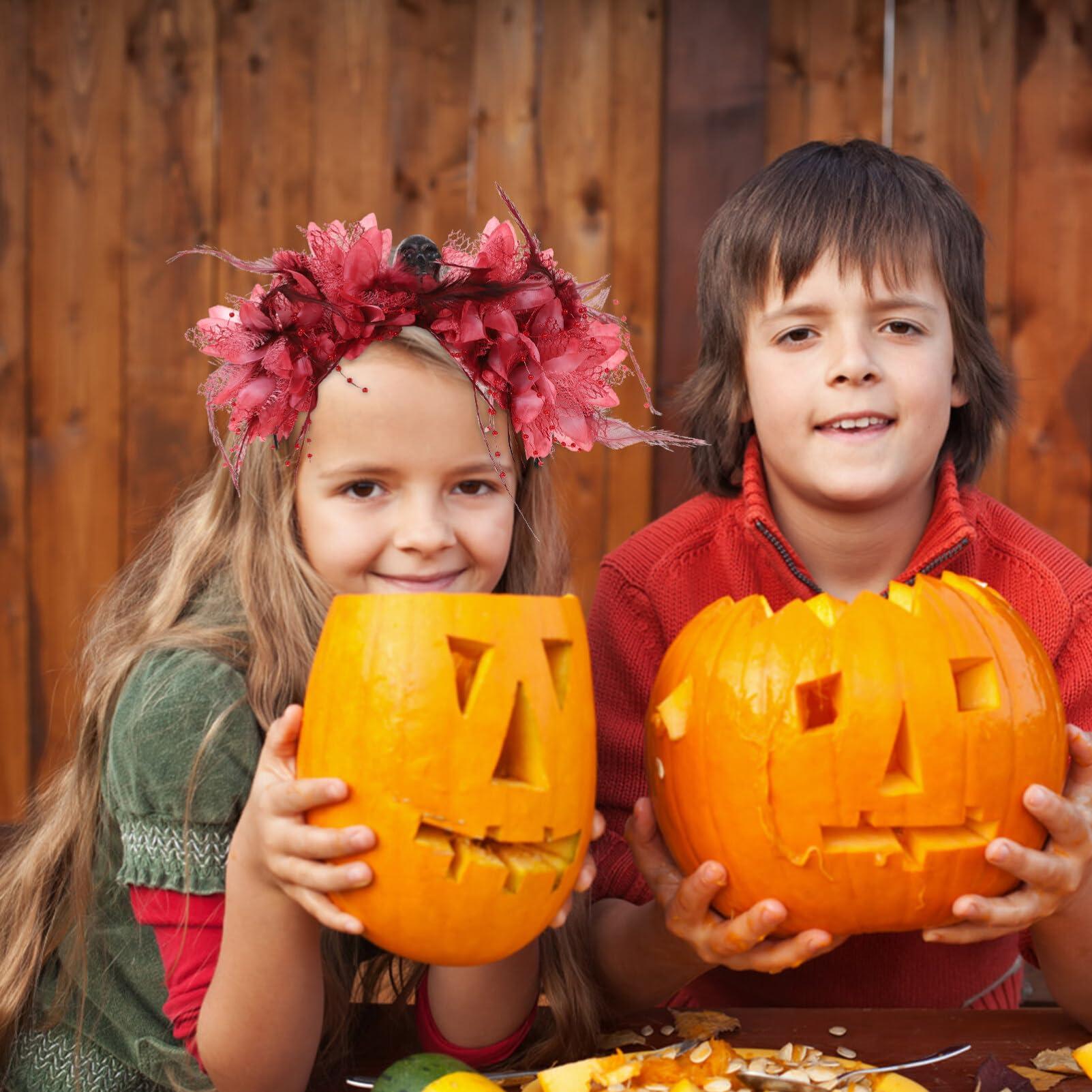 FOMIYES FOMIYES Halloween Flower Headband, Red Flower Headpiece, Artificial Flower Skull Head Buckle Hair Accessory, Day of the Dead Crown Headband, Cosplay Masquerade Party Custume