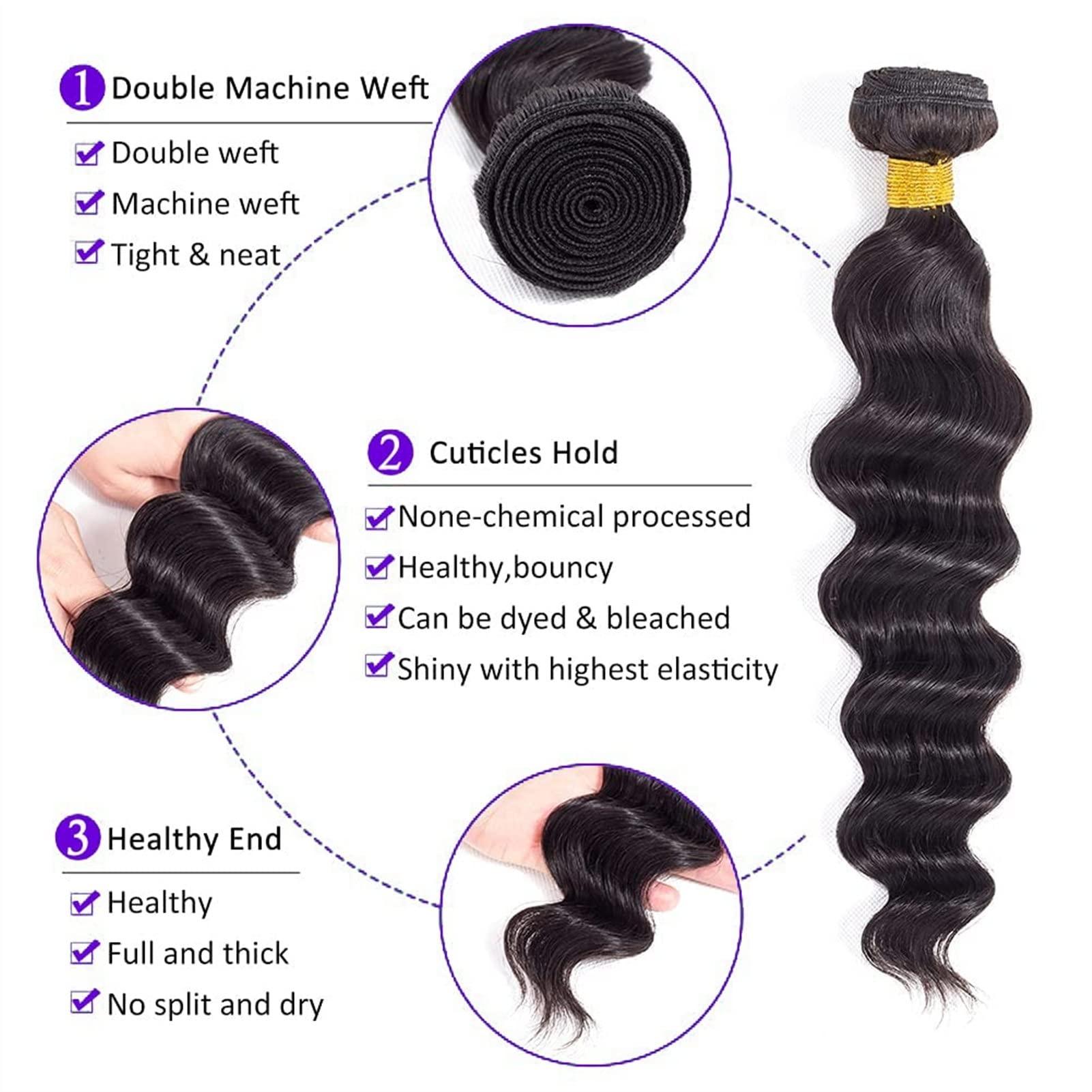 CLoxks Human Hair Bundles Loose Deep Wave Bundles Brazilian Virgin Remy Hair Loose Deep Wave 3 Bundles Human Hair Bundles Weave Hair Human Bundles Natural Color hair bundle/Hair Extensions (Size : 22 24 26