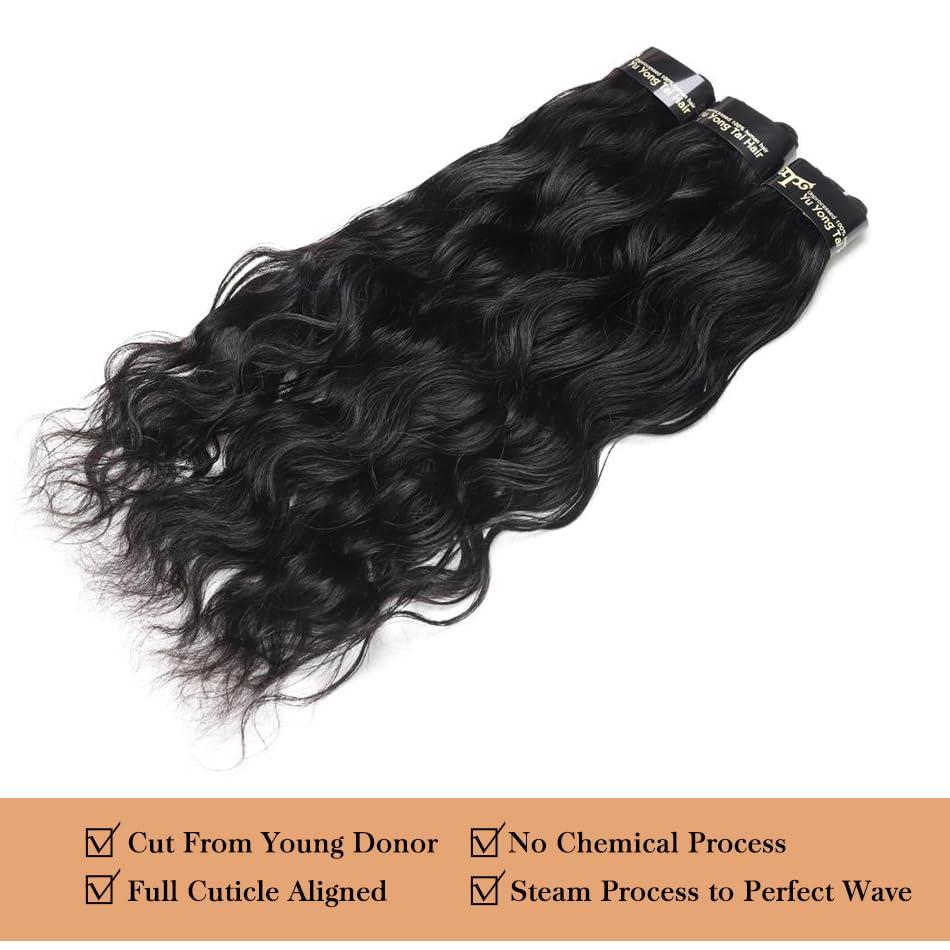 Yuyongtai Natural Wave Bundles Human Hair 18 20 22 Inch with 16 Inch 4x4 Straight Transparent Lace Closure