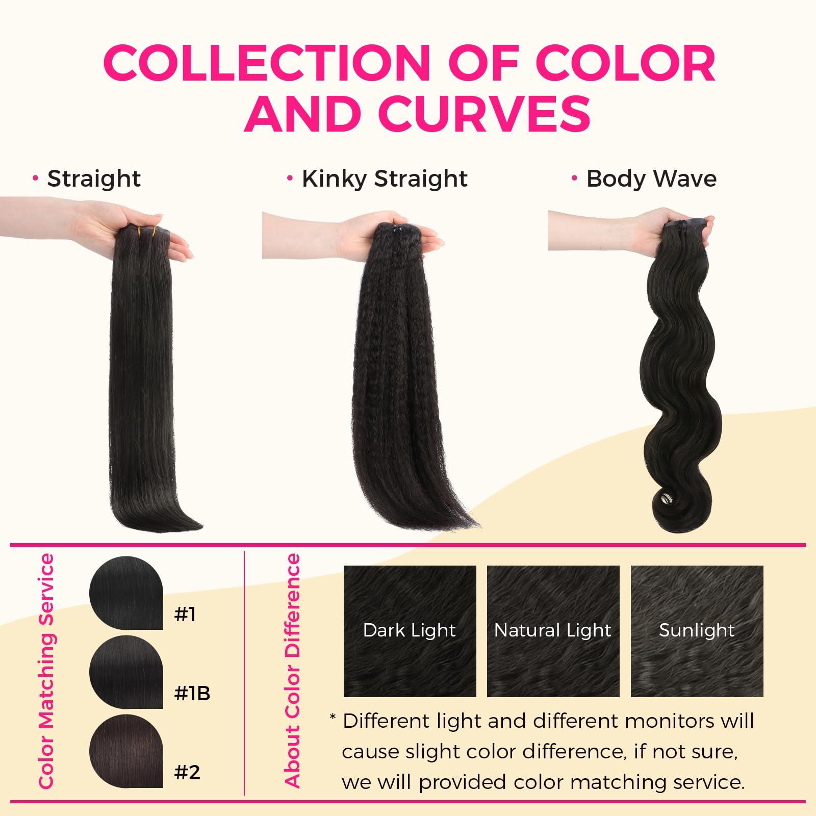 Lashey Lashey Hair Extensions Real Human Hair Kinky Straight 110g Natural Black Hair Extensions Seamless Clip in Human Hair Extensions 20 Inch Natural and Soft Invisi Edge Hair for Women