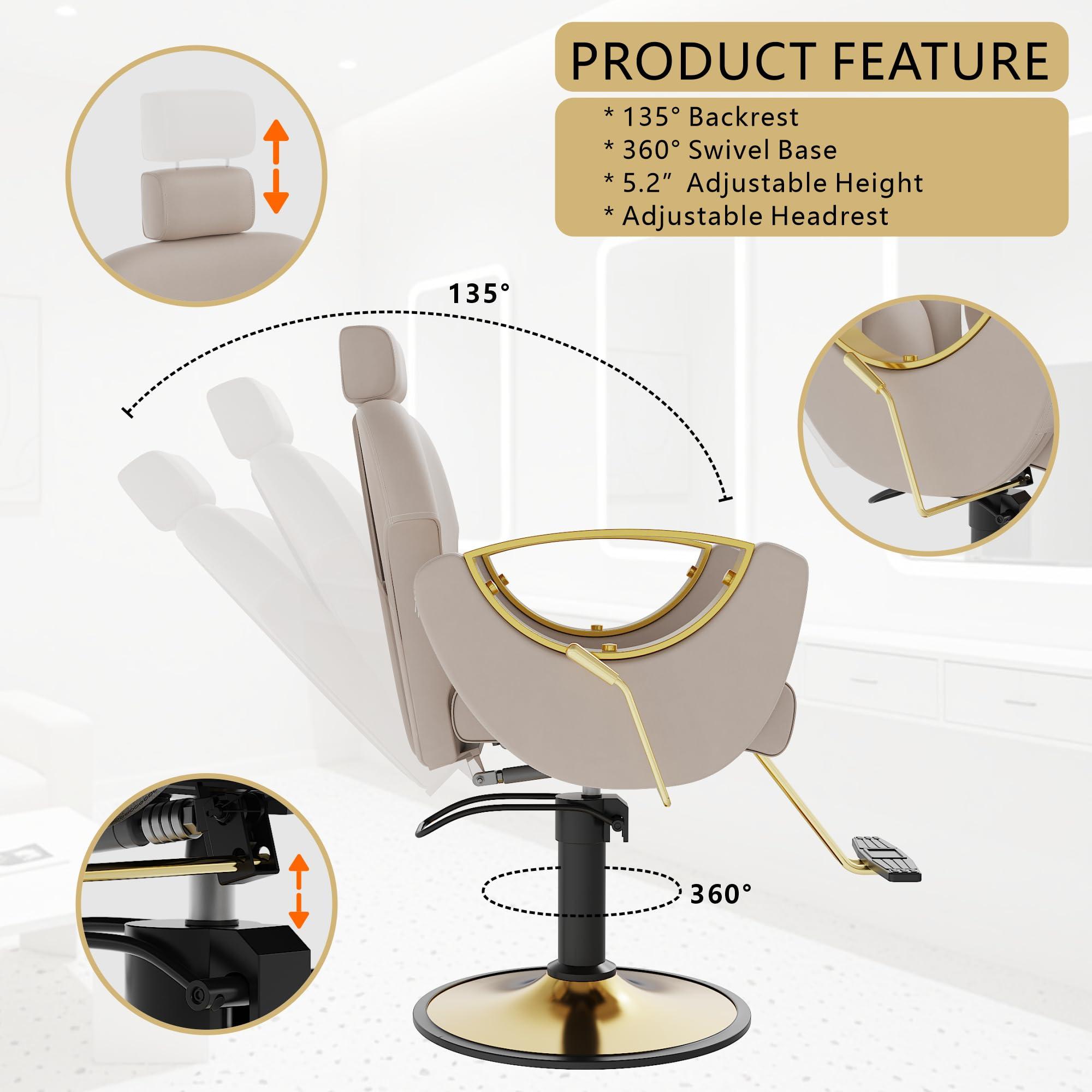 YOCONYO YOCONYO Barber Chair, Reclining Hair Salon Chair, 360 Degrees Swivel Styling Chair, Height Adjustable Hydraulic Shampoo Chair, Spa Equipment (Gray)